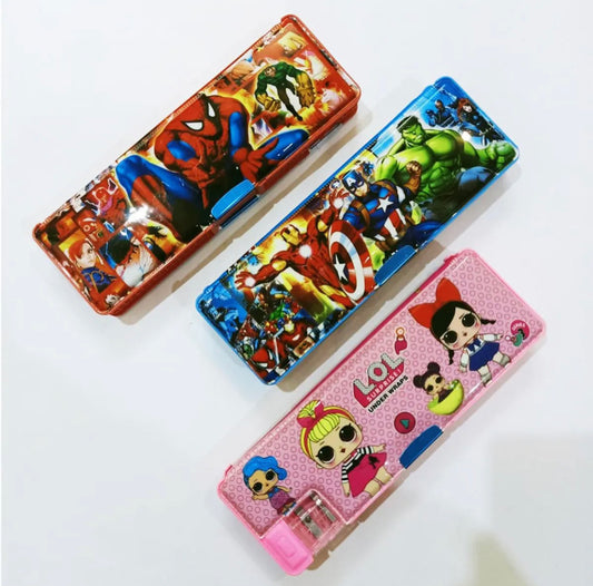 Double Sided Fancy Geometry Box With Different Character spiderman batman marvel avengers  | With Sharpener